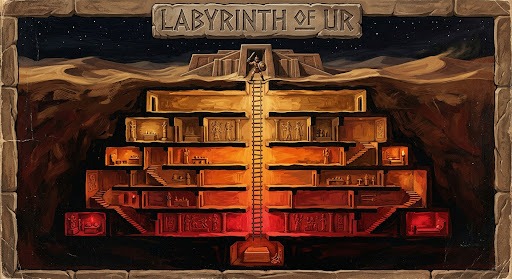 Architectural cross section of all seven descending levels of Labyrinth of Ur