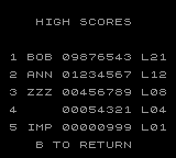 High Score Table DMG